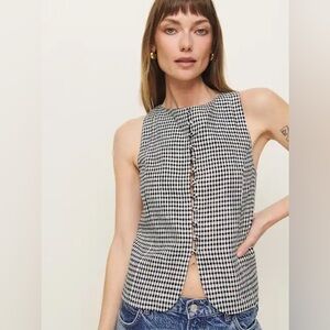 NWT Reformation Addison Linen Top in Remy Check